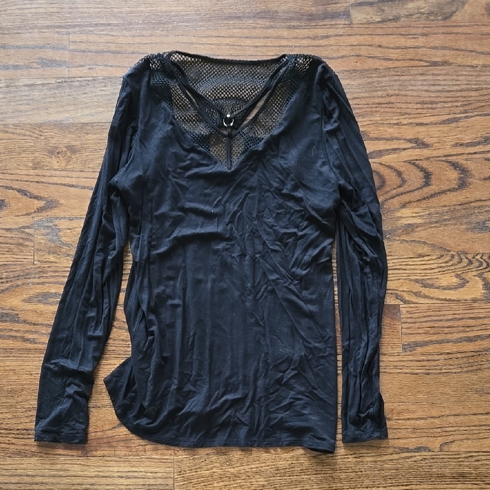 Chic Black Mesh Long Sleeve Top